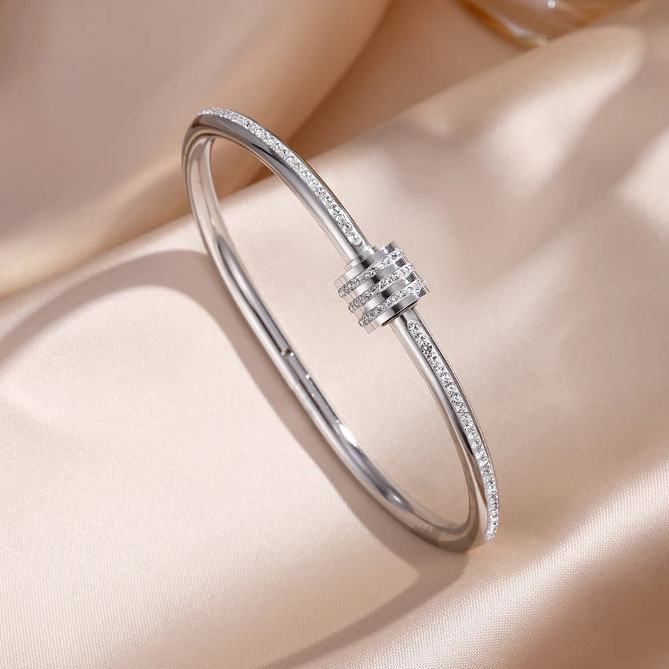 ZAKOL 5/1pcs Sparkling Zirconia Inlaid Stainless Steel Bracelet Set for Women Stackable Bangles Fashion Non Fading Jewelry Gi