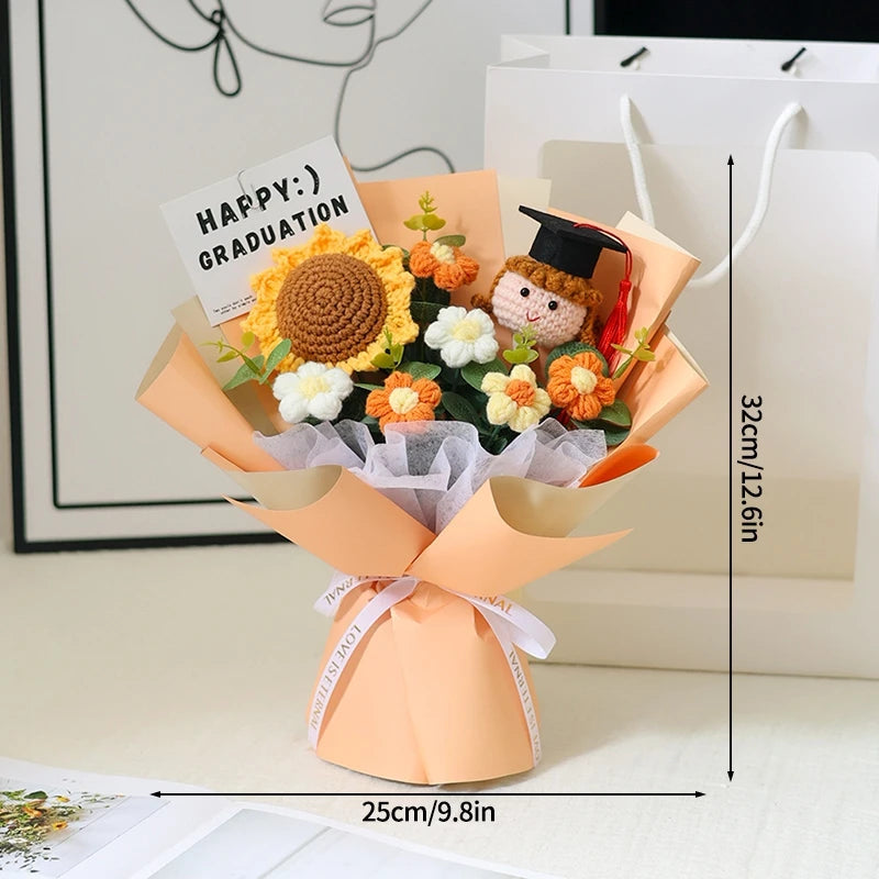 Graduation Bouquet Artificial Crochet Bouquets Hand-woven Flower Bouquet Gifts Teacher's Day Graduation Gift Flowers - S2