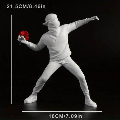1 pc Resin Banksy Sculptures Flower Thrower Statue Bomber Home Decoration Desk Accessories Collectible Figurine Decorative In