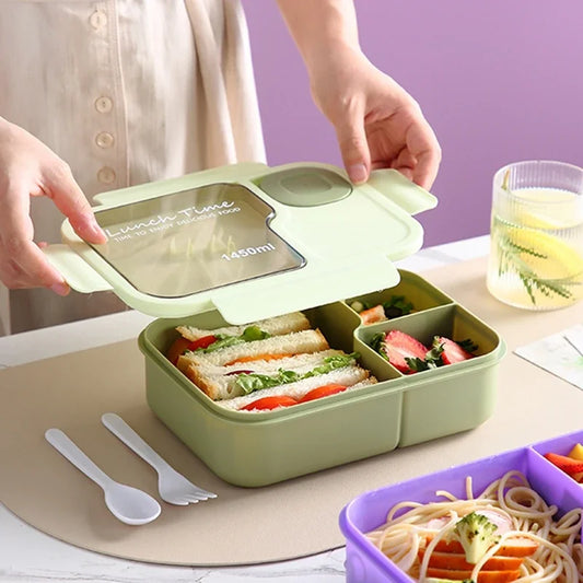 Bento Lunch Box For Kids Girls Cartoon Students Kawaii Cute Heated 3 Grid Sandwich Snack Food Box Special Canteen Food Storag
