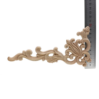 Wood Carved Corner Onlay Applique Frame Door Decorate Wall Doors Furniture Decorative Modern 20X10CM Figurines Wooden Miniatu