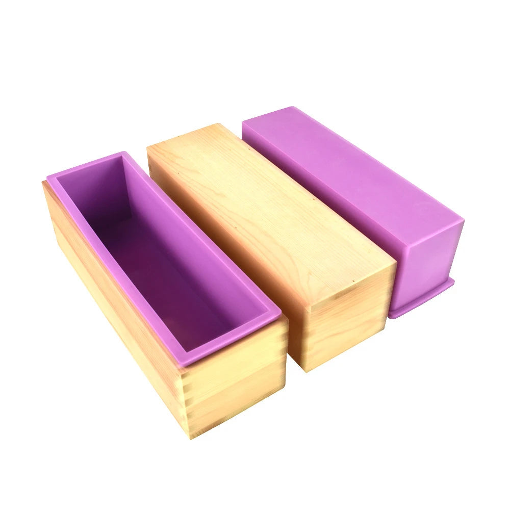 Silicone Soap Mold Flexible Rectangular Loaf Mold with Wood Box Soaps Making
