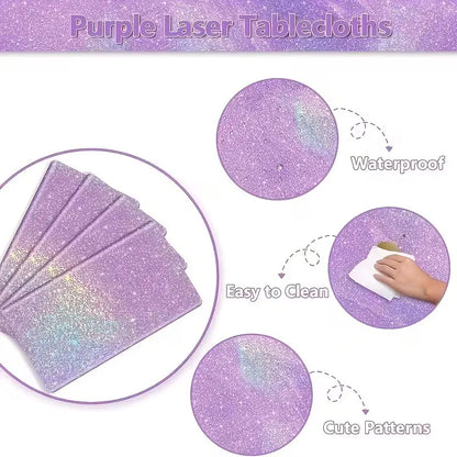 1/3pc Purple Iridescent Disposable Tablecloth Rainbow Laser Birthday Decoration Tablecloth for Bridal Wedding Party Supplies