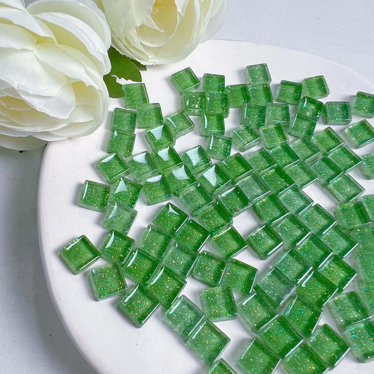 Mosaic Tiles for Crafts Blue Shine Assorted Color 50pcs Glass Glitter Mosaic Supplies Pieces Bulk Square Shape Home Decoratio