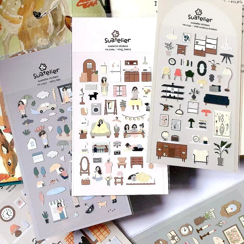 Korean Suatelier Stickers Cute Home Style Scrapbooking DIY Junk Journal Diary Stationery Deco Sticker Handiwork Craft Supplie