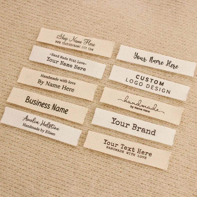 12x60mm Custom Twill Label - Personalized Brand, Organic Cotton Tags, One or Two Lines, Personalise Text, Washable Tags (XW55