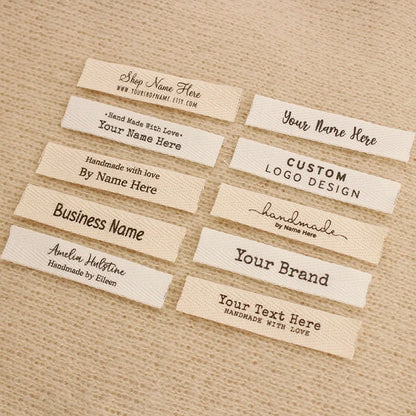 12x60mm Custom Twill Label - Personalized Brand, Organic Cotton Tags, One or Two Lines, Personalise Text, Washable Tags (XW55