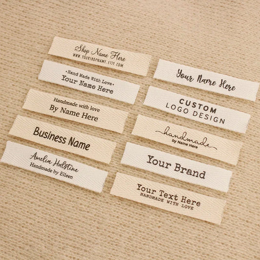 12x60mm Custom Twill Label - Personalized Brand, Organic Cotton Tags, One or Two Lines, Personalise Text, Washable Tags (XW55