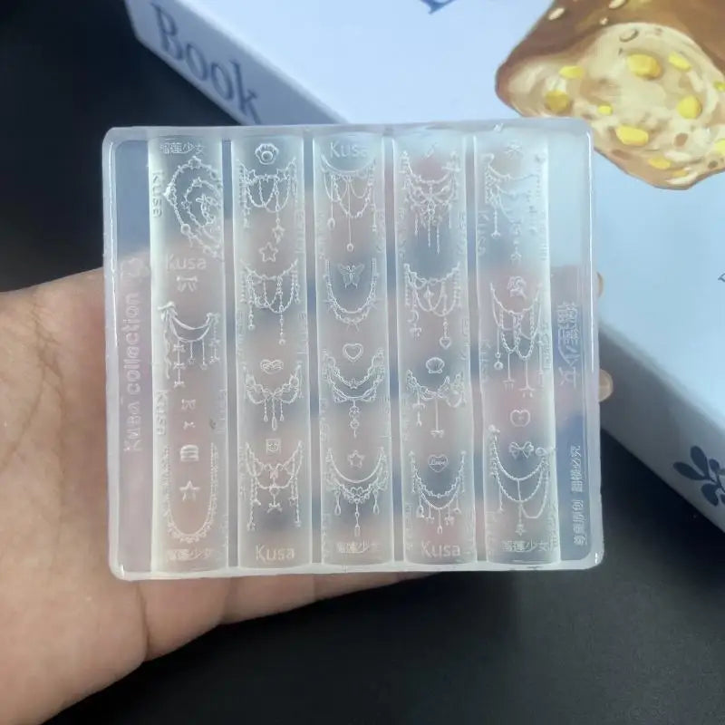 DIY Manicure Nail Templates: 3D Butterfly Flower Silicone Mold, Sweet Bow Bead Chain Designing Tools - A8