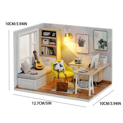 Kitten Mini Doll House 3D Puzzle Assembly Model Building Kit Creative Room Bedroom Decoration With Furniture Wooden Crafts Gi