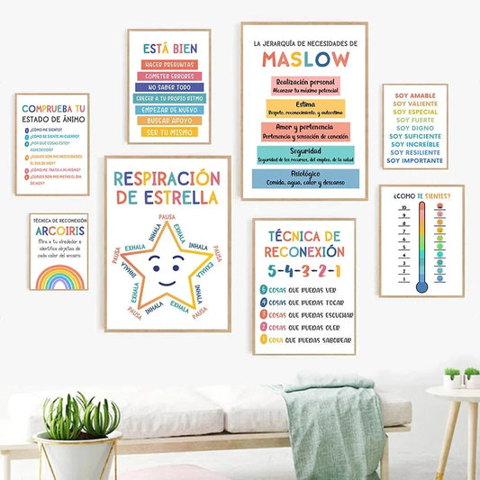Modern Spanish Calm Corner Canvas Prints Aesthetic Inspirational Education Classroom Wall Art Poster for Home & School Decor