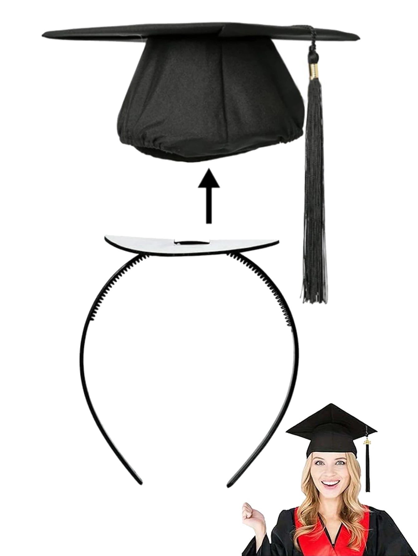 Graduation Hat Headband-Graduation Hat Headband, Firm Slip Graduation Hat Headband, Graduation Hat Accessories Black