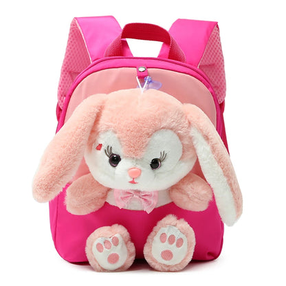 Plush 3D Rabbit Backpack for Boys Girls Kids Children SchoolBag Cute Bow Tie Cartoon School Bags Kindergarten Preschool Baby 
