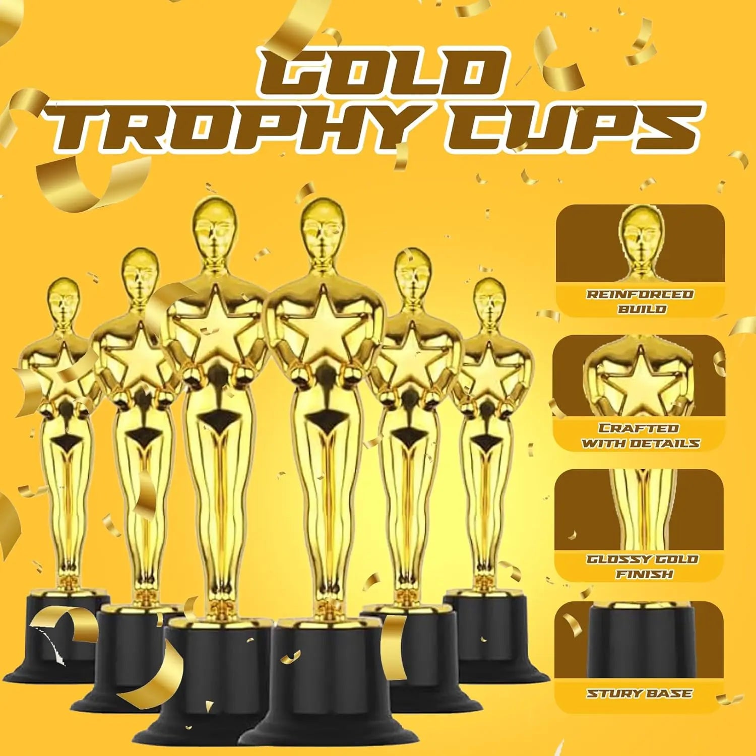 Gold Trophy Award Mini Trophies Bulk- (Pack of 6/12/24/36) 4-7 Inch Tall Plastic Golden Statue Award, Party Themed Decoration