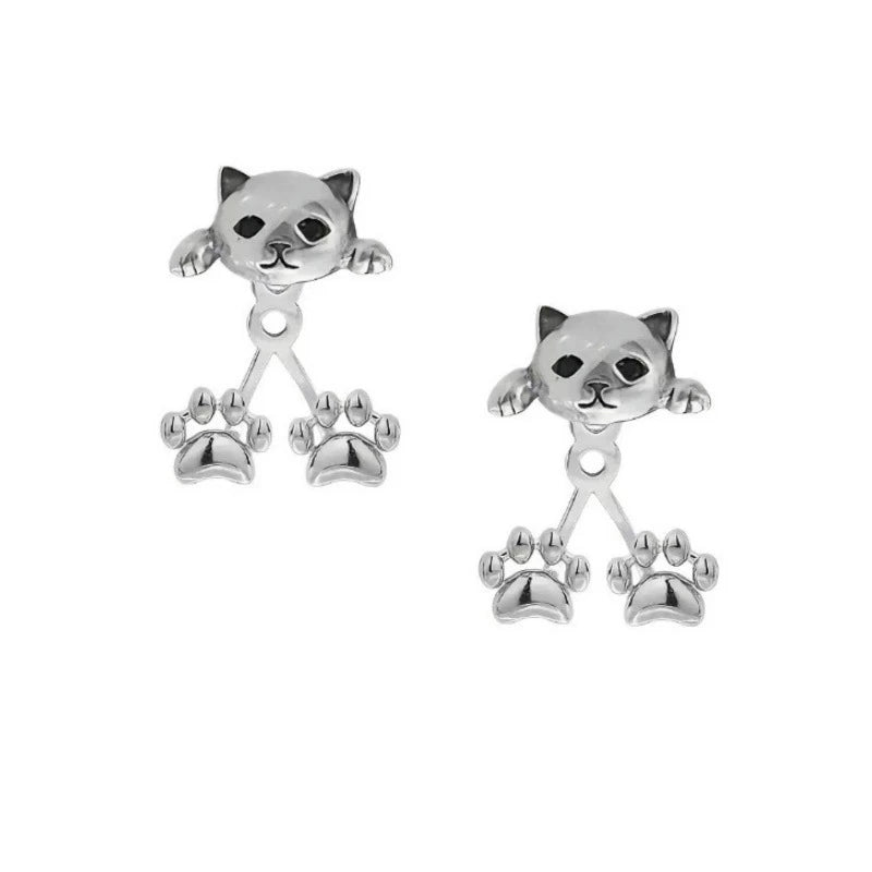 Vintage Funny Silver Color Cat Earring for Women Cute Animal Kitten Back Hanging Earrings Party Banquet Piercing Jewelry
