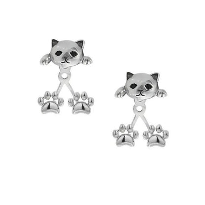 Vintage Funny Silver Color Cat Earring for Women Cute Animal Kitten Back Hanging Earrings Party Banquet Piercing Jewelry