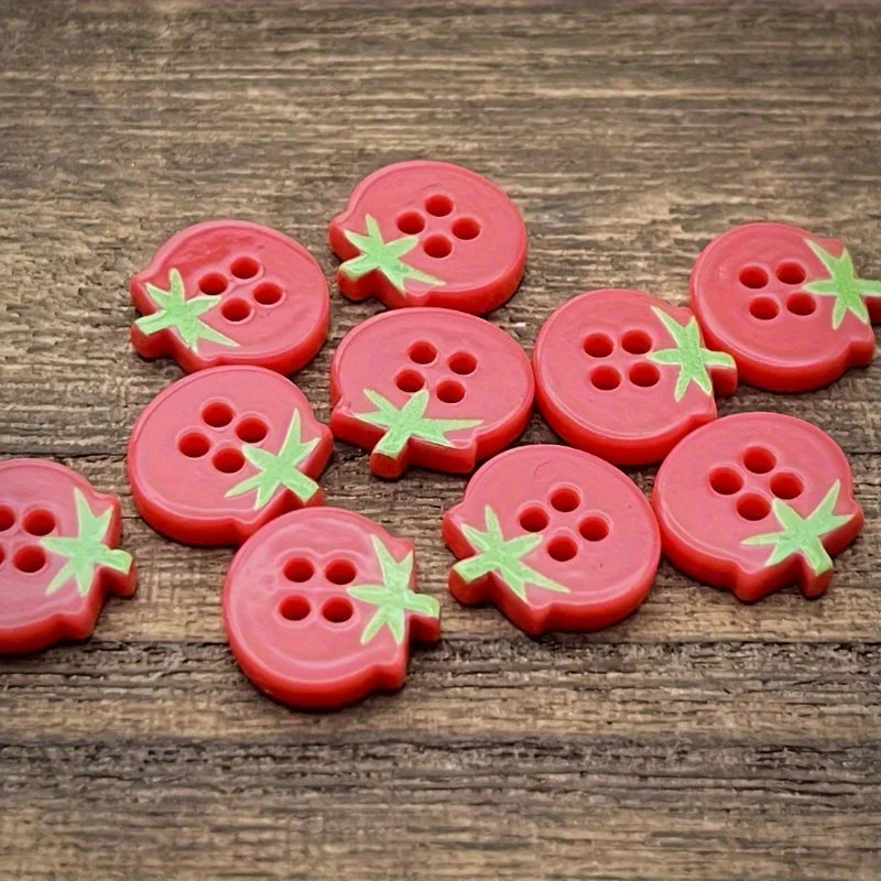 20pcs Cute Tomato Design 4-Hole Buttons, Red Resin Craft Buttons for DIY Fashion Apparel and Decorations