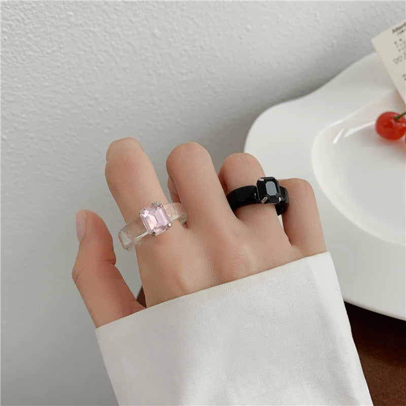 Fashion Luxury Irregular Geometric Transparent Colorful Crystal Rhinestone Zircon Round Ring For Women Shiny Jewelry Accessor