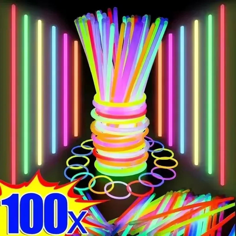 50/100Pcs Fluorescence Sticks Party Multicolor Glowing Stick Bright Colorful Light Bright Bendable Glow Bracelet Party Suppli