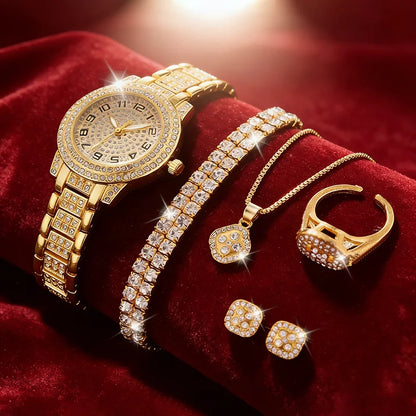 Luxury Women Gold Watch Fashion Ladies Quartz Diamond Wristwatch Elegant Female Bracelet Watches Set Reloj Mujer