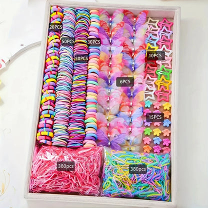 941 sets of colorful and cute outfits for girls | Includes various clips, hair ties, flowers, and double-layered bow headpiec