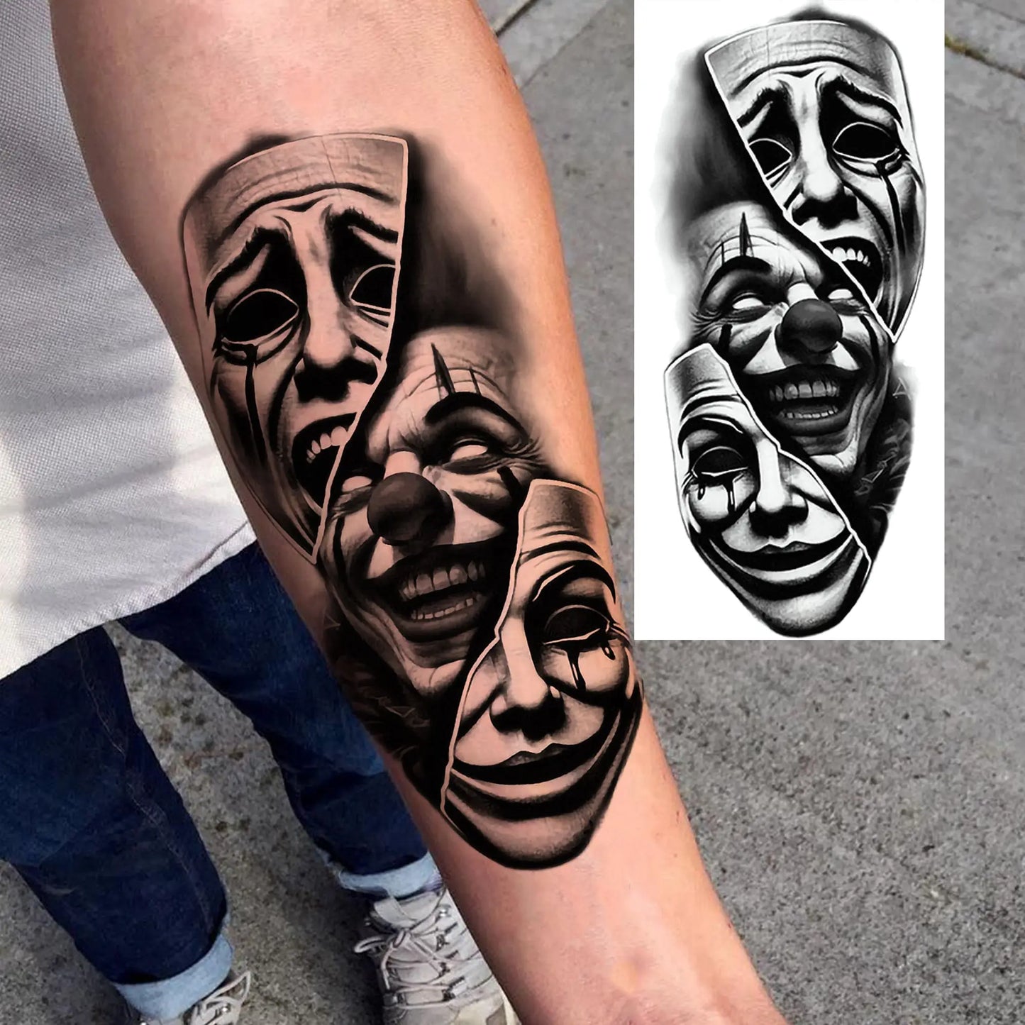 1 Sheet Evil Women Face Joker Mask Temporary Tattoos For Men Women Adults Waterproof Realistic Fake Tattoos Long Lasting Stic