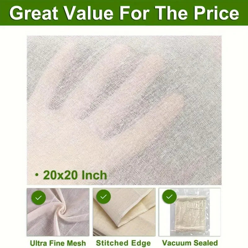 3pcs 100% Unbleached Cheese Cloths, 50.8x50.8cm Hemmed Edge, Reusable for Straining, Yogurt & More (Grade 100)