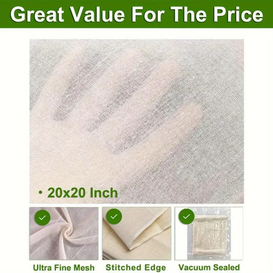 3pcs 100% Unbleached Cheese Cloths, 50.8x50.8cm Hemmed Edge, Reusable for Straining, Yogurt & More (Grade 100)