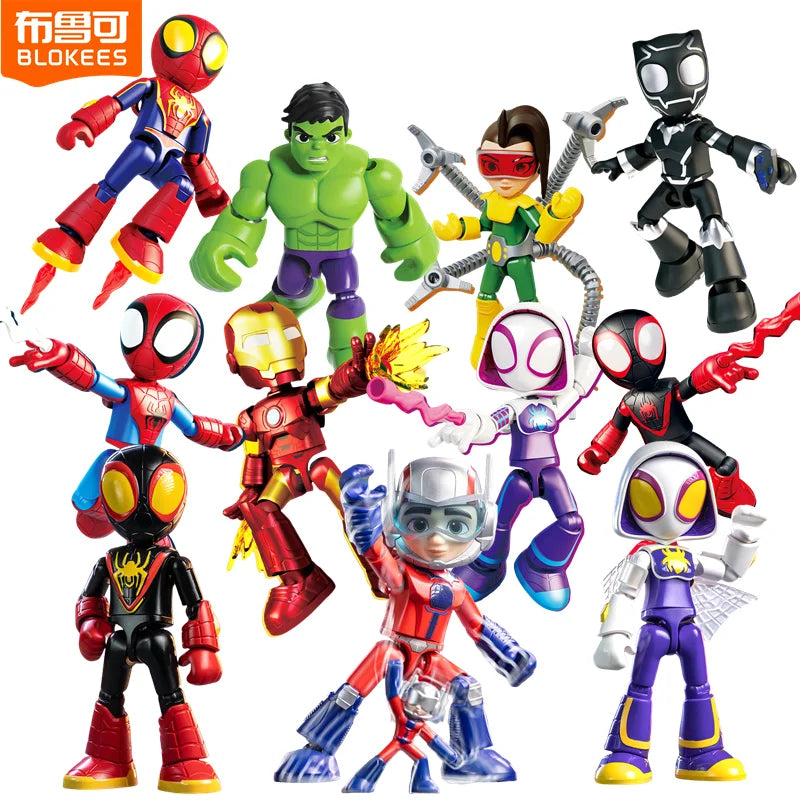 Original Blokees The Amazing Spider-Man Miles Morales Gwen Black Panther Action Figure Blind Box Anime Model Doll Kids Toy Gi