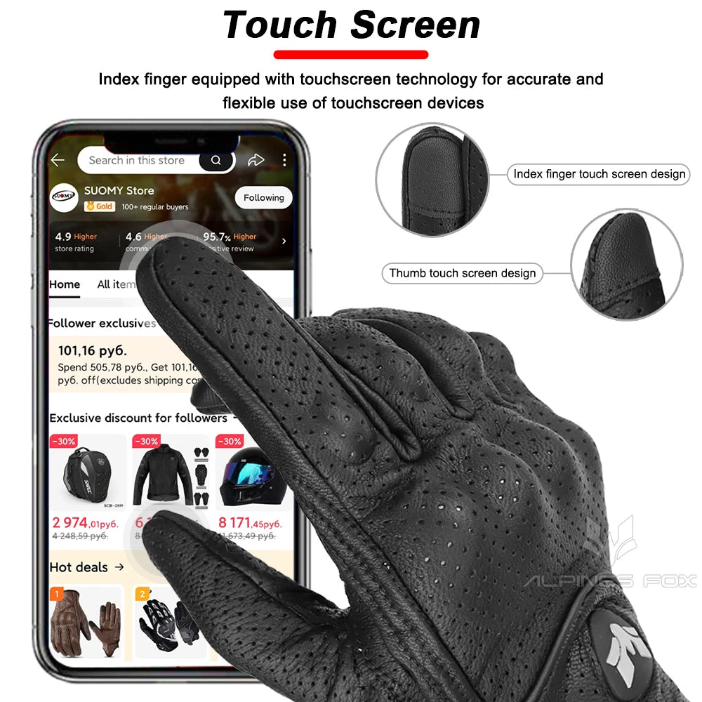 2023 Summer New Vintage Leather Motorcycle Gloves Men Black Wear-resistant Guantes Touchscreen Anti-slip Retro Motobiker Luva