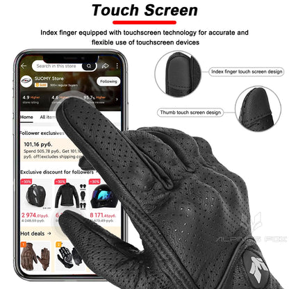 2023 Summer New Vintage Leather Motorcycle Gloves Men Black Wear-resistant Guantes Touchscreen Anti-slip Retro Motobiker Luva