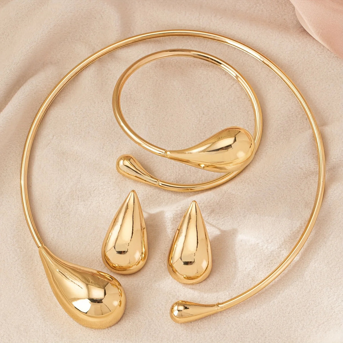 Vintage Style Minimalist Teardrop Jewelry Set - Zinc Alloy Necklace, Bracelet and Earrings Set for Everyday Wear