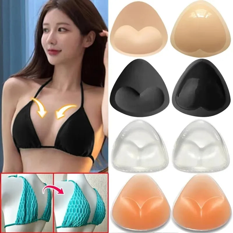 2pcs Silicone Bra Inserts Breast Pads Sticky Push-up Women Bra Cup Thicker Nipple Cover Patch Bikini Inserts for Swimsuit Gif