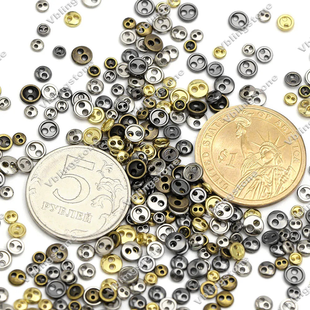 3/4/5mm Metal Buttons 100pcs Mini Buttons for Dolls Clothes 2Holes Sew Button for Needlework Round Buckles Handmade Accessori