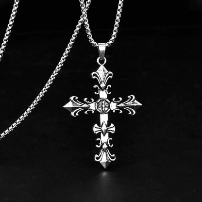 Fashion Stainless Steel Jewelry Set for Men Unisex Vintage Silver Color Cross Pendant Necklace, Bracelet Sets Punk Streetwear