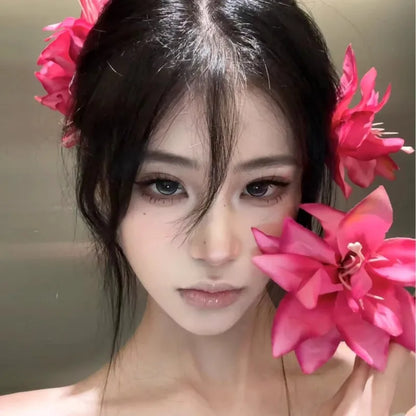 Retro Lily Flower Hairpin Valentine Headwear Girl Aesthetic Side Clip Hair Accessories Artificial Floral Hair Clip Festival G