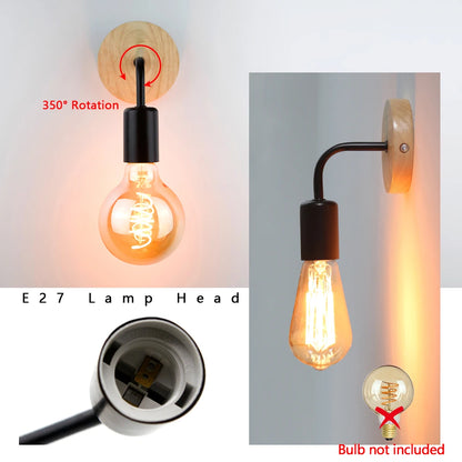 Wood Wall Lamp Vintage Sconce Wall Lights Fixture E27 Bedside Retro Vintage Lamp Industrial Decor Dining Room Bedroom Light