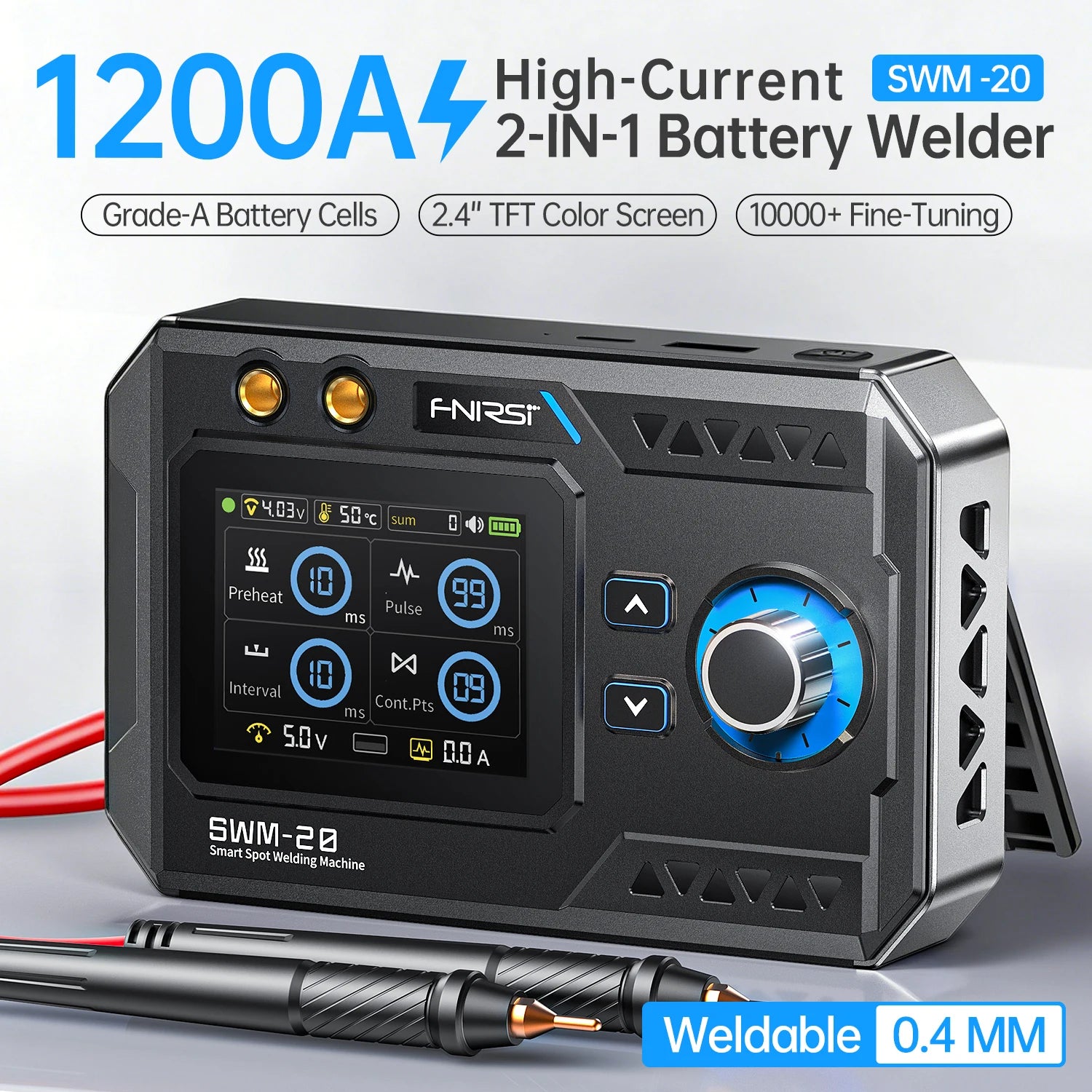 FNIRSI SWM-20 Portable Spot Welder Double Pulse Battery Welding Machine 18650 Battery DIY Pack Welding Tool 0.4mm Nickel Chip