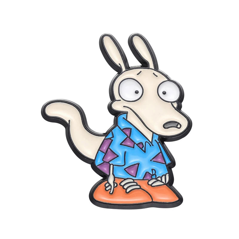 Cartoon Courage Cowardly Dog Brooch Enamel Pins Cute Pink Animal Dog Brooches Clothes Lapel Badges Jewelry Gift for Kids Frie