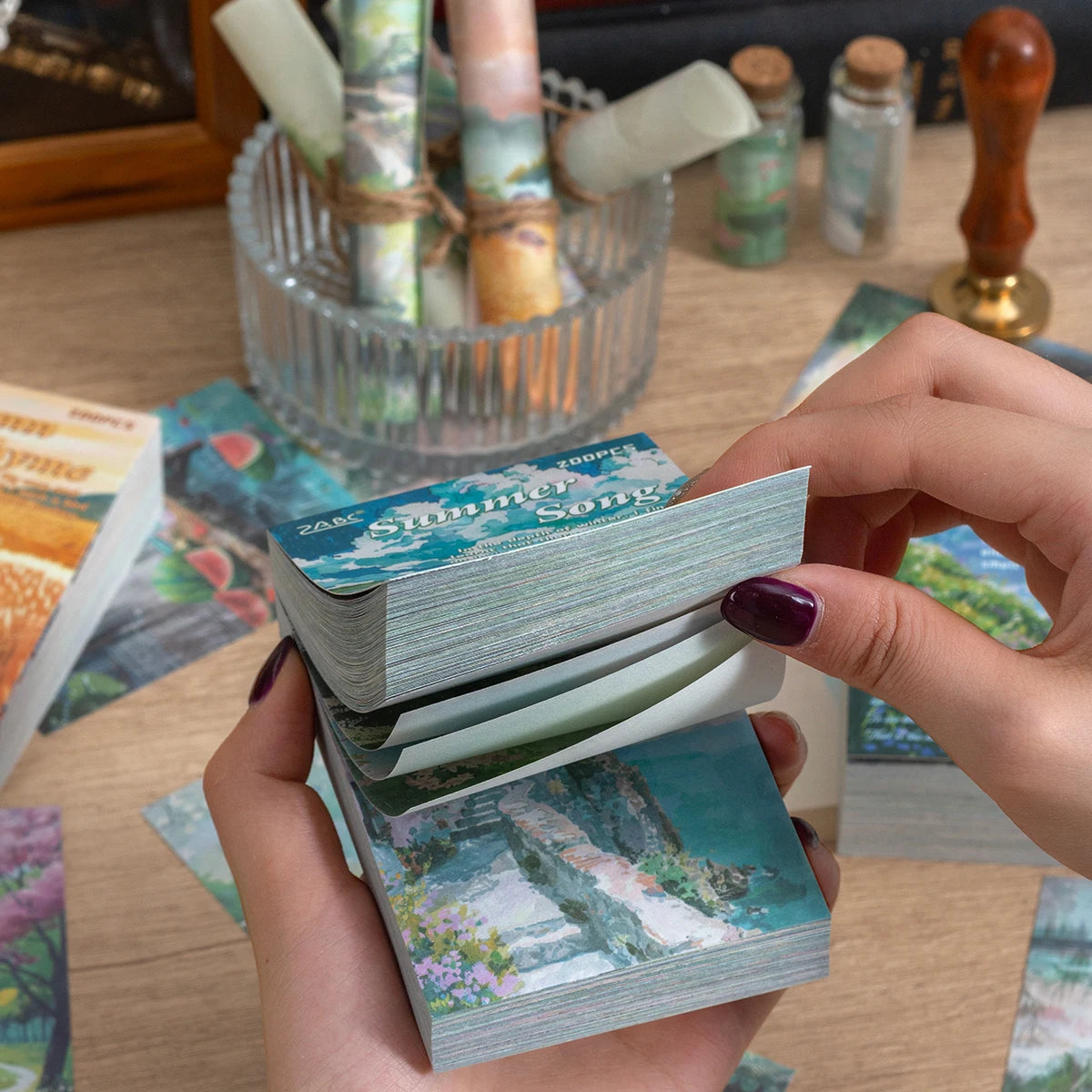 200 Sheets Per Book of Floral Landscape Patterned Paper, Various Themes Available, DIY Notebook Album Decoration Materials
