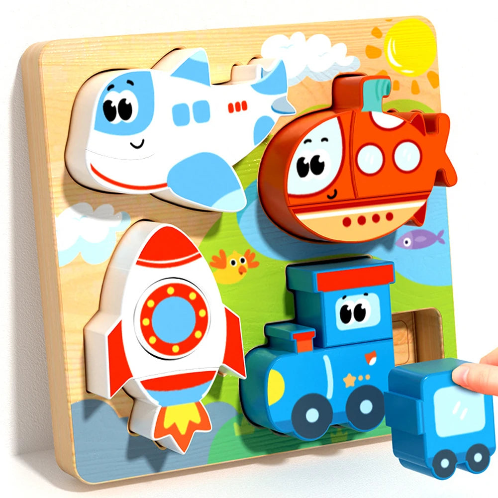 4-in-1 Wooden Toys 3D Wood Puzzle Cartoon Animals Cognitive Jigsaw Puzzle Early Learning Educational Toys For Children Gift -