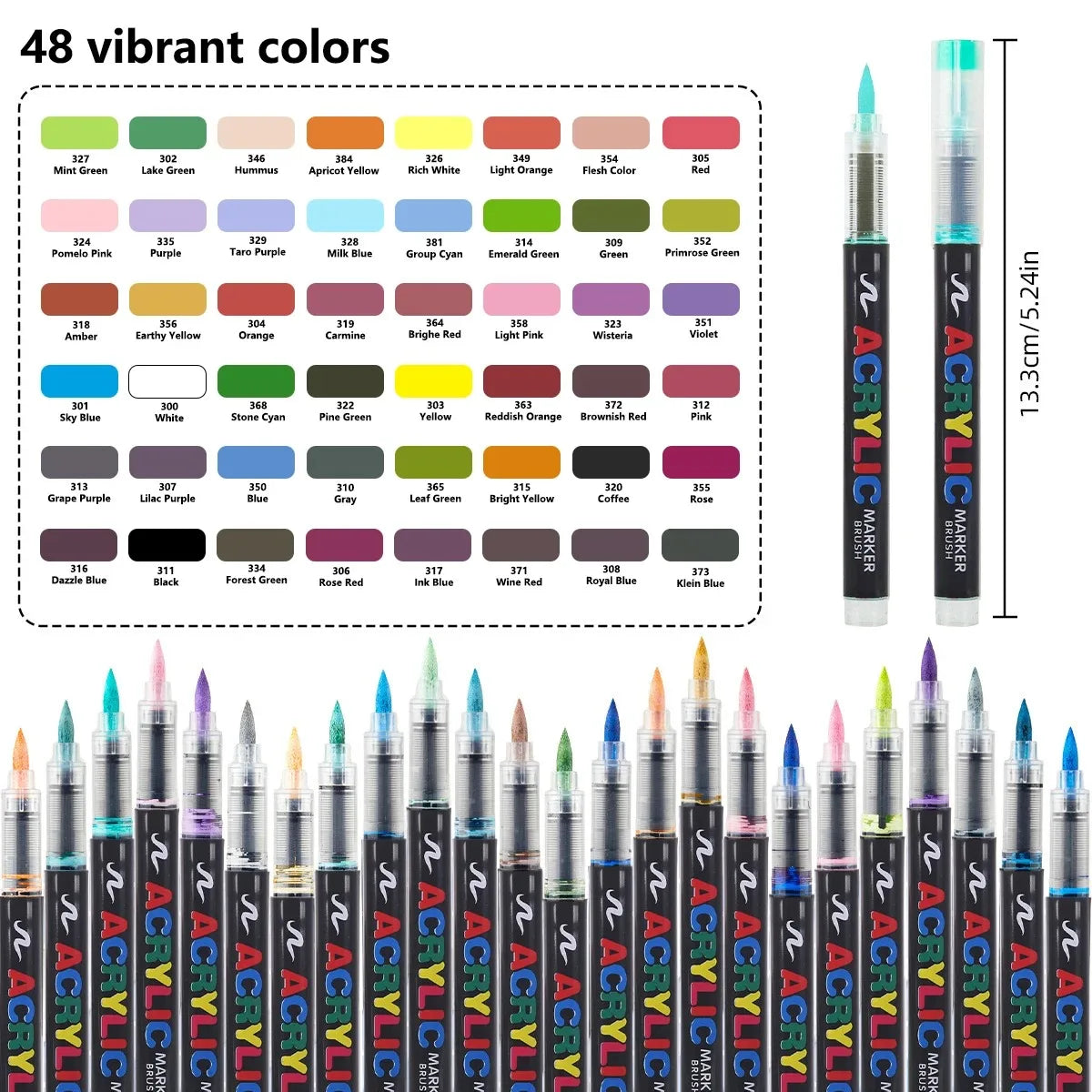 12-366 Colors Acrylic Marker Set Waterproof Acrylic Brush Marker Professional Acrylic Painting Marker DIY Art Supplies - 48 C