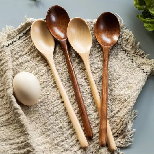 2pcs Wooden Spoon Tableware Kitchen Cooking Utensil Tools Soup Tea Spoon Catering Cooking Tool Coffee Soup Teaspoon Honey Spo