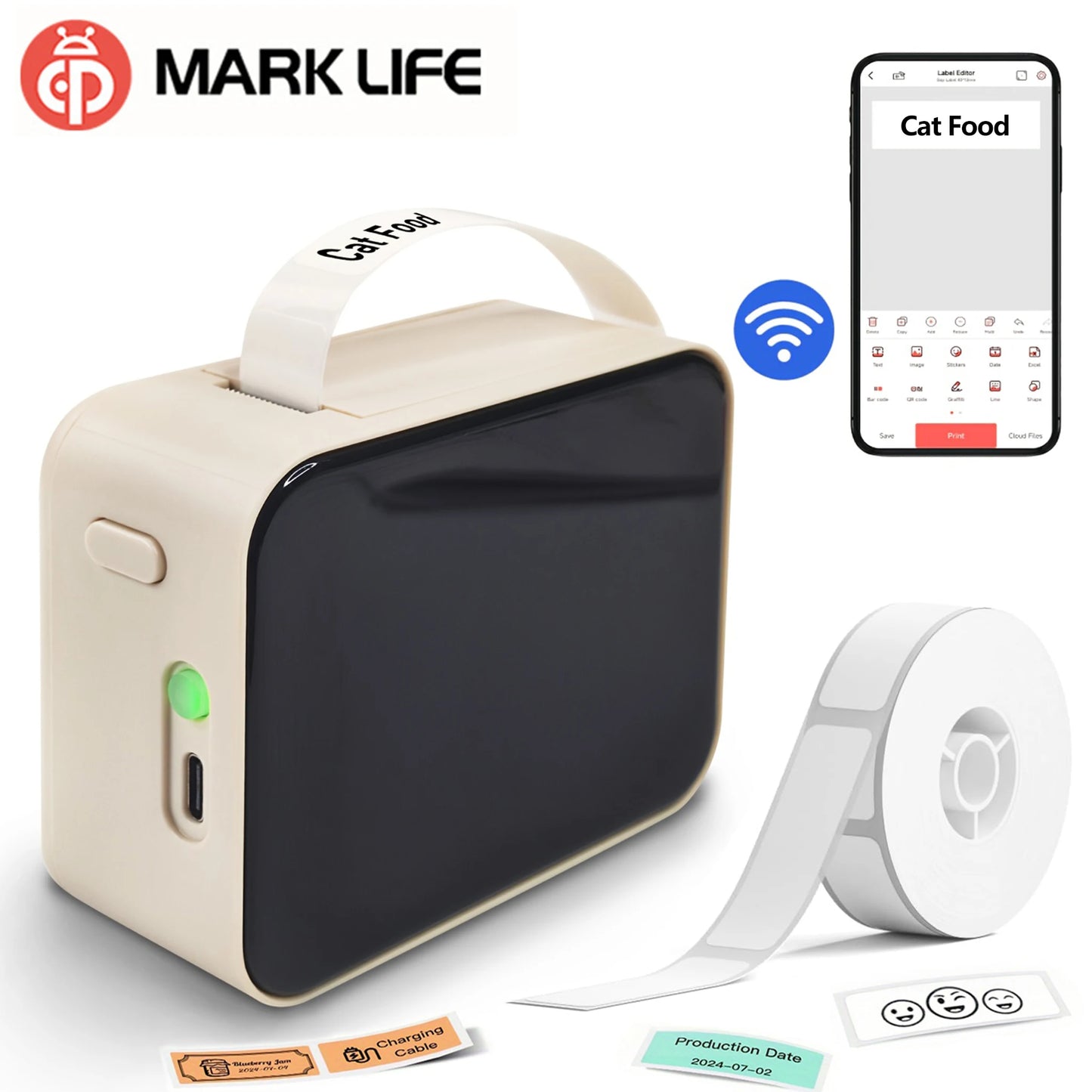 Marklife P15 Mini Portable Label Printer Smart Pocket Printer Thermal Adhesive Sticker Labeling Machine ot 3PK Label Paper No