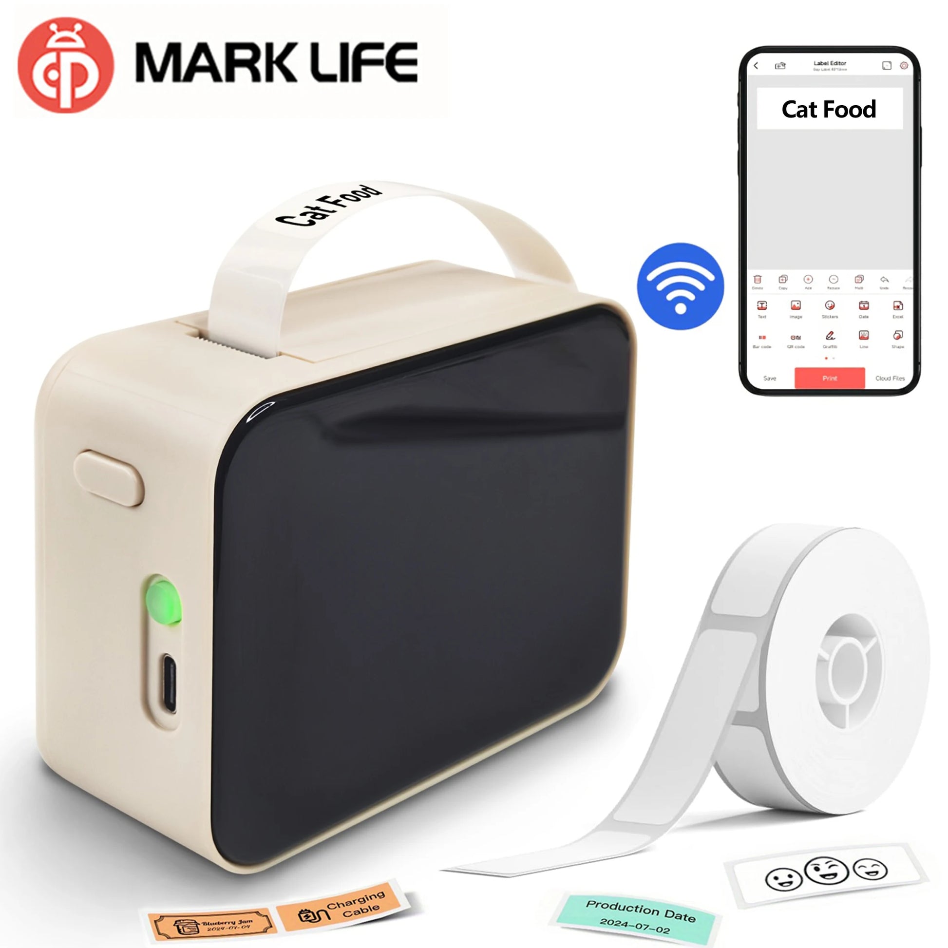 Marklife P15 Mini Portable Label Printer Smart Pocket Printer Thermal Adhesive Sticker Labeling Machine ot 3PK Label Paper No