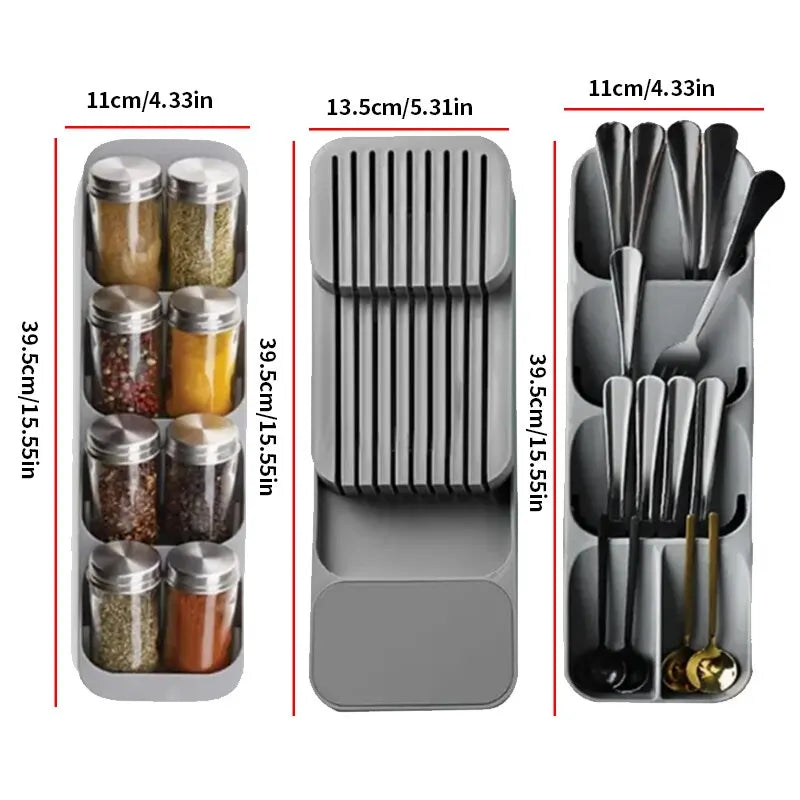 Kitchen Drawer Cutlery Storage Tray Knife Holder Spoon Forks Tableware Organizer Container For Spice Bottles Knives Block Rac