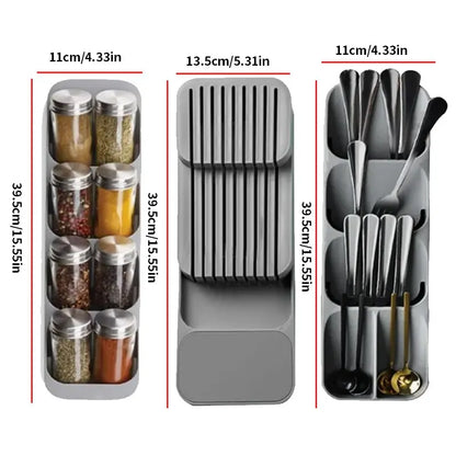 Kitchen Drawer Cutlery Storage Tray Knife Holder Spoon Forks Tableware Organizer Container For Spice Bottles Knives Block Rac