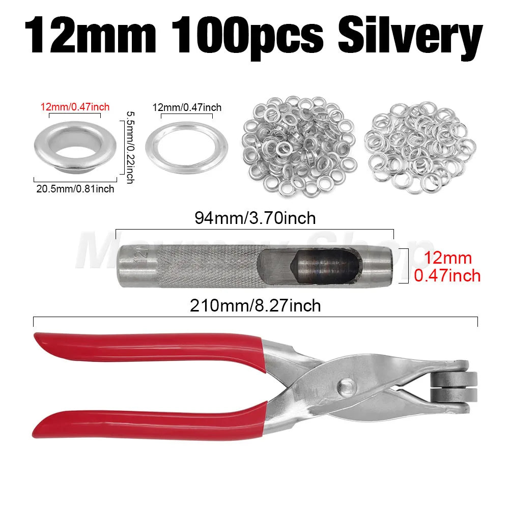 4mm/6mm/12mm Eyelet Grommet Install Plier With 100 Sets Eyelet Metal Hole Ring For DIY Cap Bag Clothes Leathercraft Shoes Bel