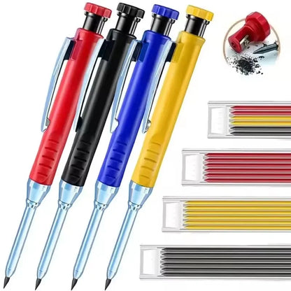 Solid Carpenter Pencil Set Woodworking Tools Mechanical Pencil 5 Colors Refill Construction Job Tools Carpentry Marking Scrib