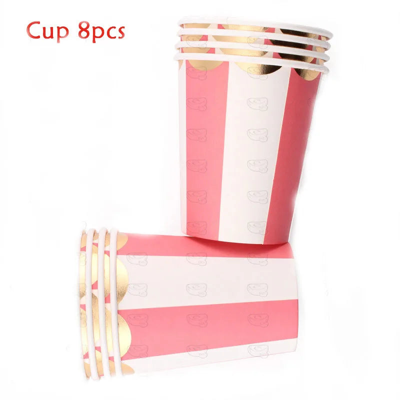 Circus Birthday Party Decor Red White Striped Disposable Tableware Sets Plates Cups PE Tablecloth Napkin Knives Forks Supplie